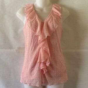 IZ Byer Pink Ruffle Sleeveless Blouse Size XS Swiss Dot Tank Romantic Career